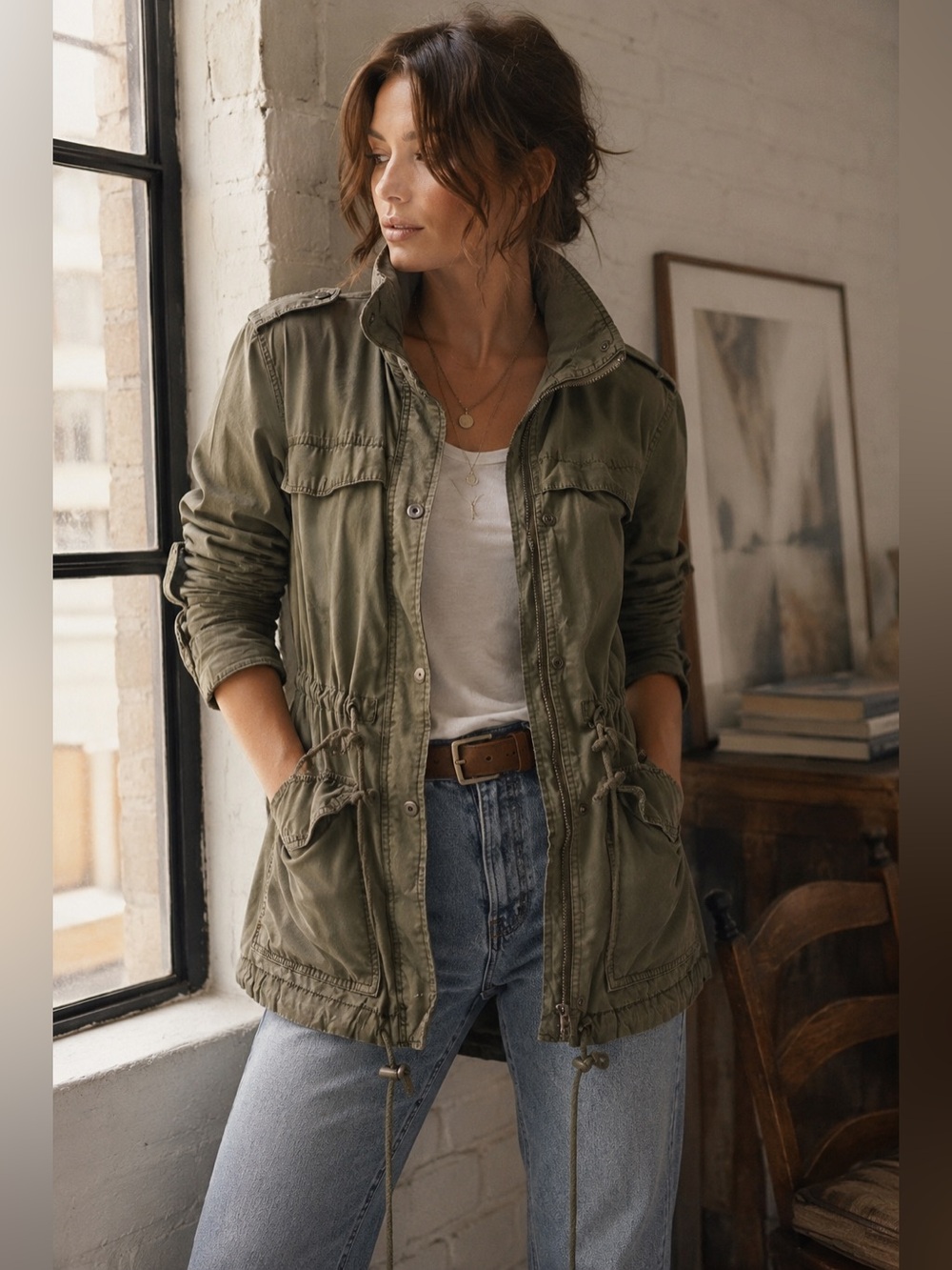 Levi’s Olive Military Utility Field Jacket Hooded Gorpcore Anorak Cargo Medium - Picture 1 of 14